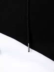 Manfinity Homme Áo hoodie dài tay hai tông màu đơn giản có dây rút cho nam, dành cho mùa thu - Đen và trắng - Xem 7