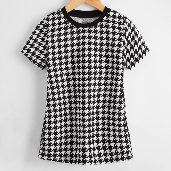 

Toddler Girls Houndstooth Tee Dress, Black and white
