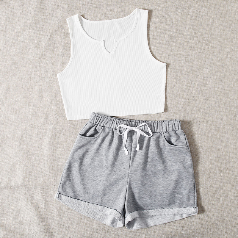 

Notched Neck Crop Tank & Drawstring Shorts, Multicolor