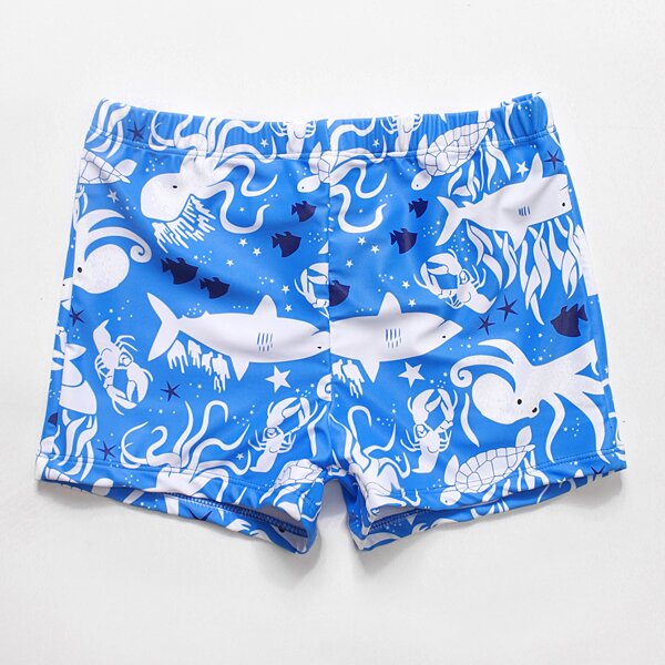 

Boys Shark & Octopus Print Swim Shorts, Blue and white