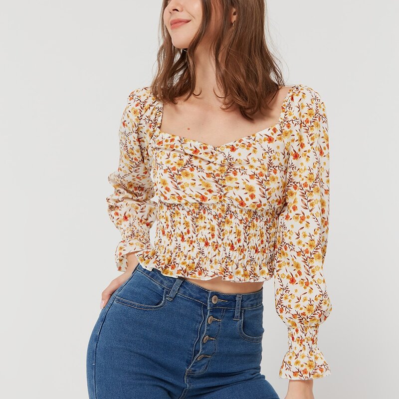 

Ditsy Floral Shirred Blouse, Multicolor