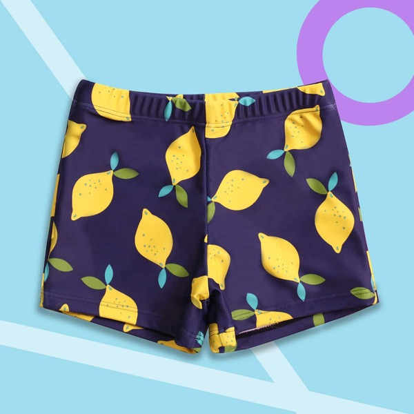 

Baby Boy Lemon Random Print Swim Shorts, Navy blue