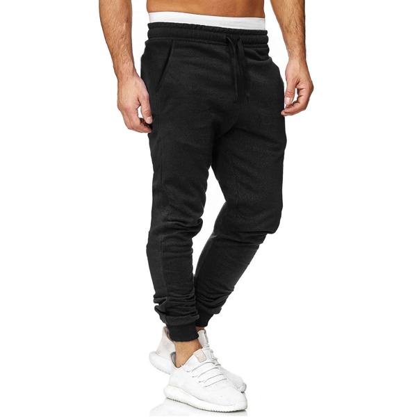 

Men Solid Drawstring Waist Sweatpants, Black