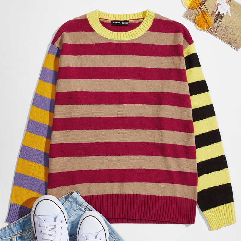 

Guys Colorblock Striped Sweater, Multicolor