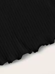 SHEIN Tween Girl Lettuce Trim Rib-Knit Tee - Black - View 3