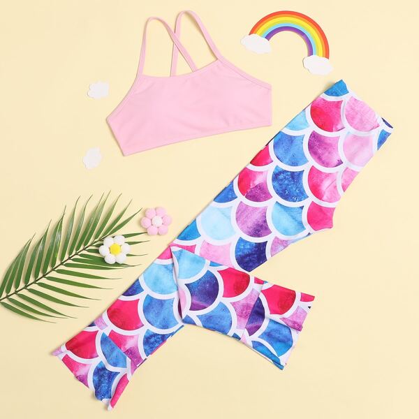 

Girls Fish Scale Panty Bikini Swimsuit, Multicolor