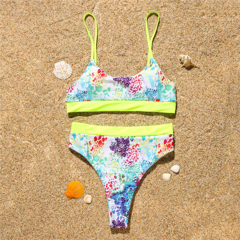 

Allover Print High Waist Bikini Swimsuit, Multicolor