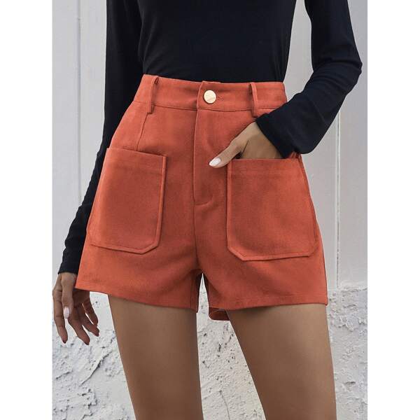 

Suede Dual Pocket Solid Shorts, Rusty rose