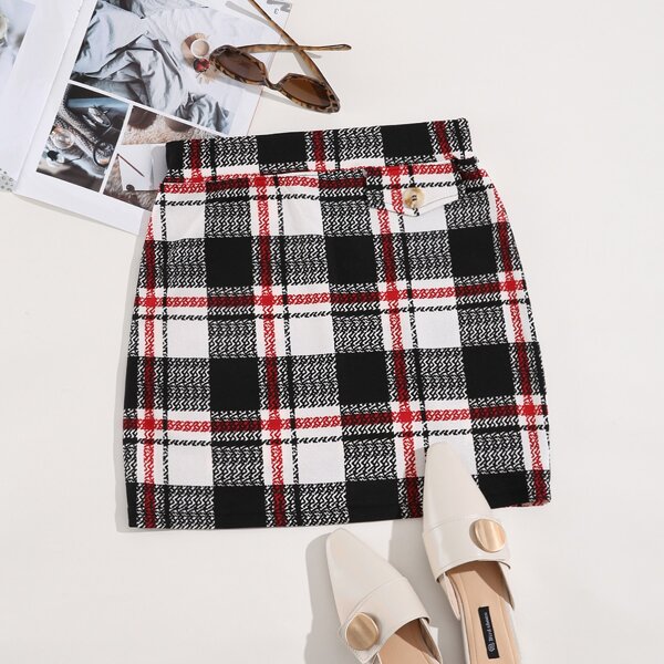 

Plaid Button Detail Skirt, Multicolor