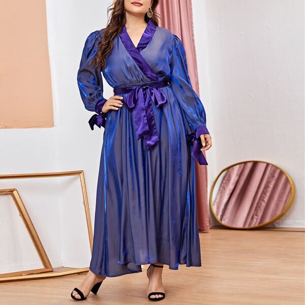 

Plus Knot Cuff Self Belted Dress, Violet purple