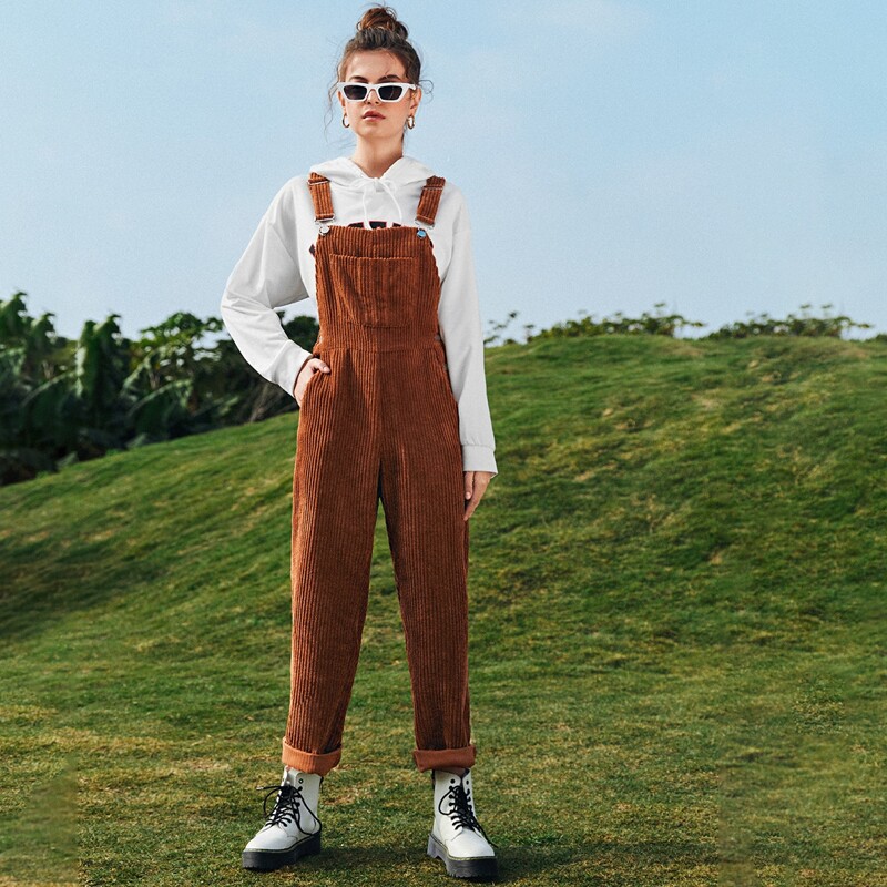 

Patch Pocket Cord Overalls, Brown