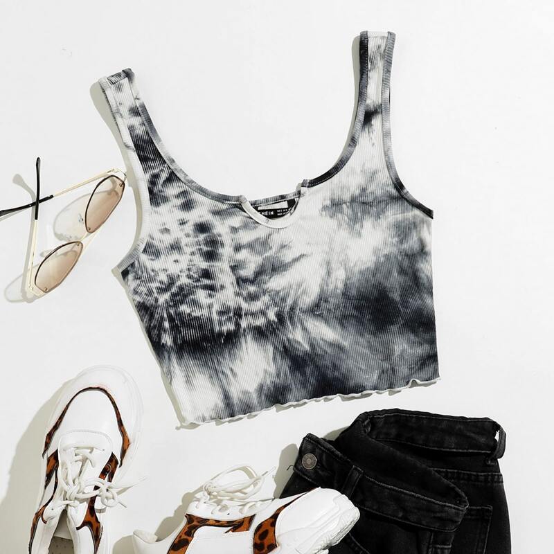 

Notched Neck Tie Dye Tank Top, Multicolor
