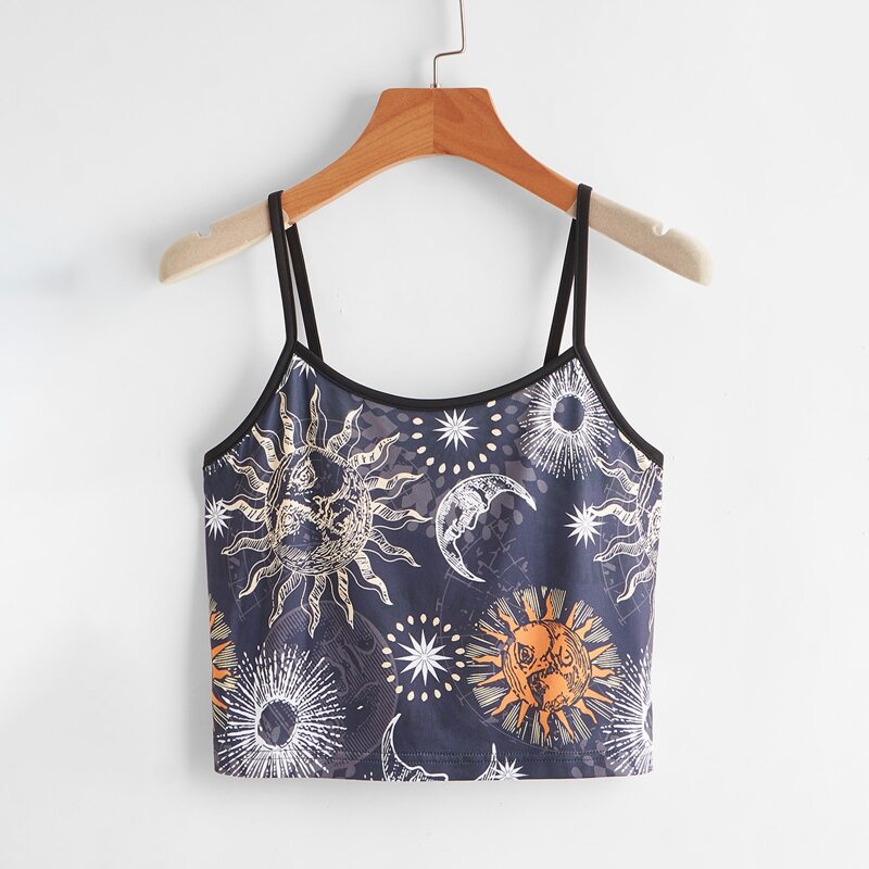 

Sun & Moon Graphic Crop Cami Top, Multicolor