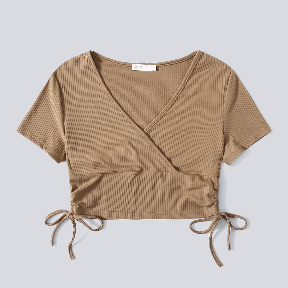 

Drawstring Side Crop Tee, Camel