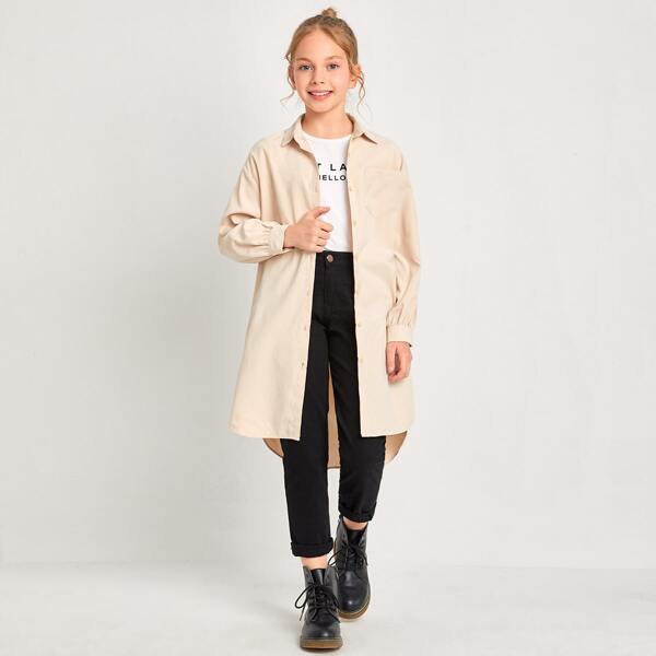 

Girls Drop Shoulder Solid Tunic Blouse, Beige