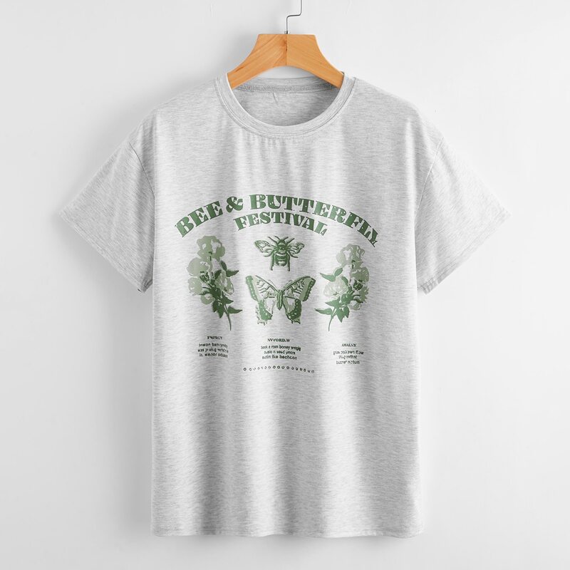 

Butterfly & Letter Graphic Tee, Light grey