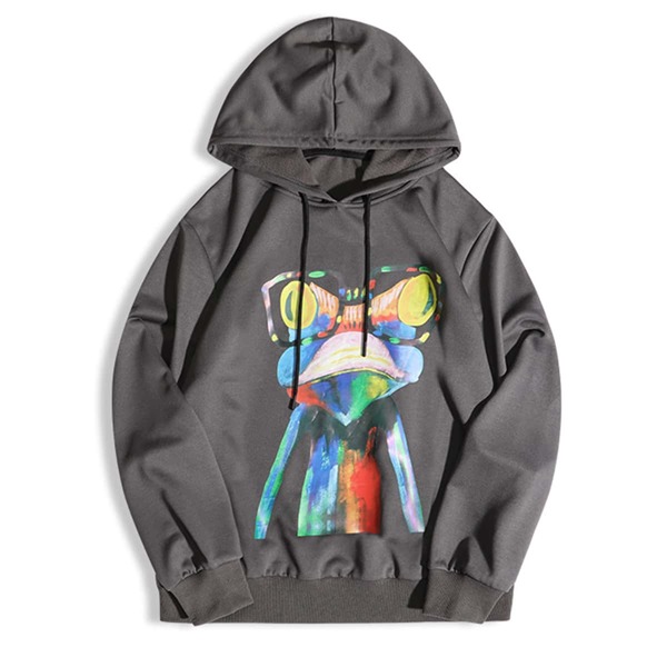 

Men Cartoon Graphic Drawstring Hoodie, Dark grey