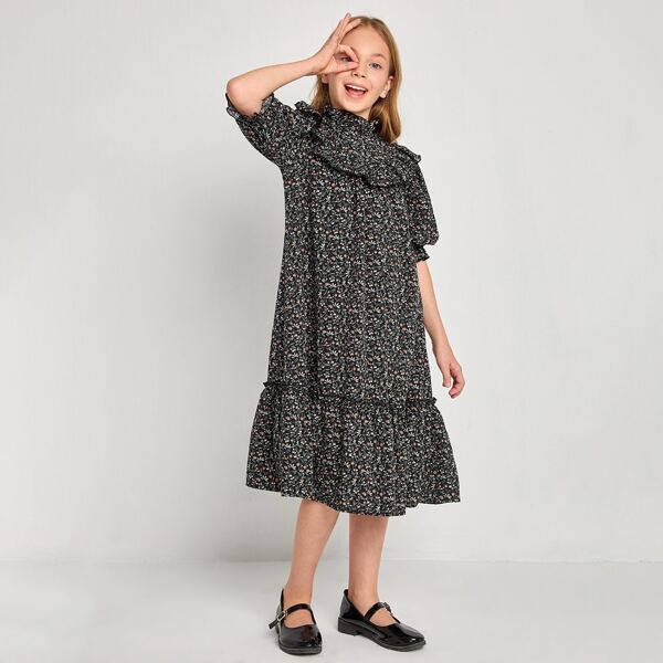 

Girls Frill Detail Ditsy Floral Dress, Multicolor
