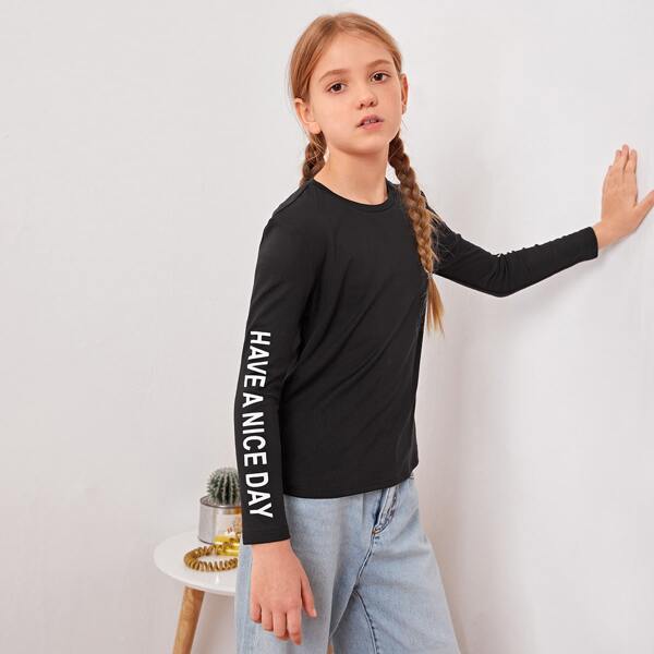 

Girls Slogan Graphic Tee, Black