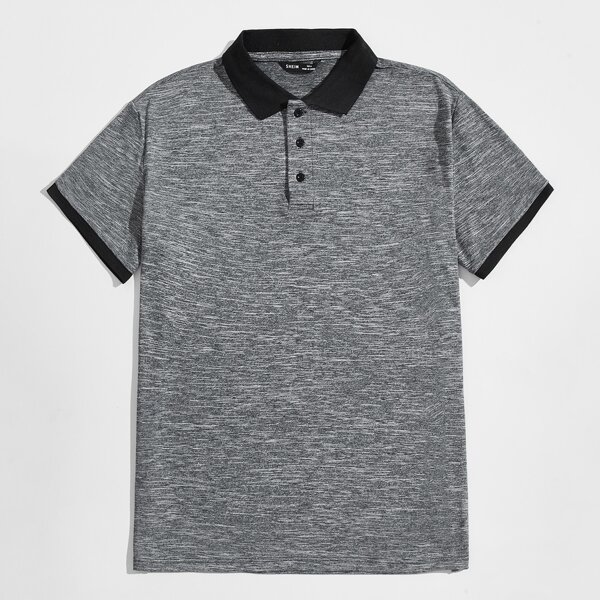 

Men Space Dye Polo Shirt, Grey