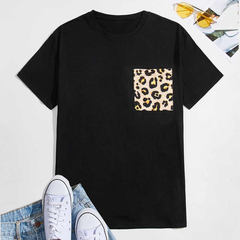 

Guys Leopard-Pocket Pattern Tee, Black