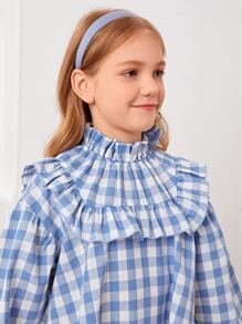 SHEIN Vestido smock bajo con fruncido de guingán - Azul y blanco - Ver 5