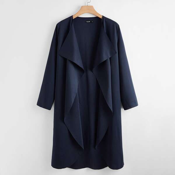 

Plus Waterfall Collar Solid Coat, Navy blue