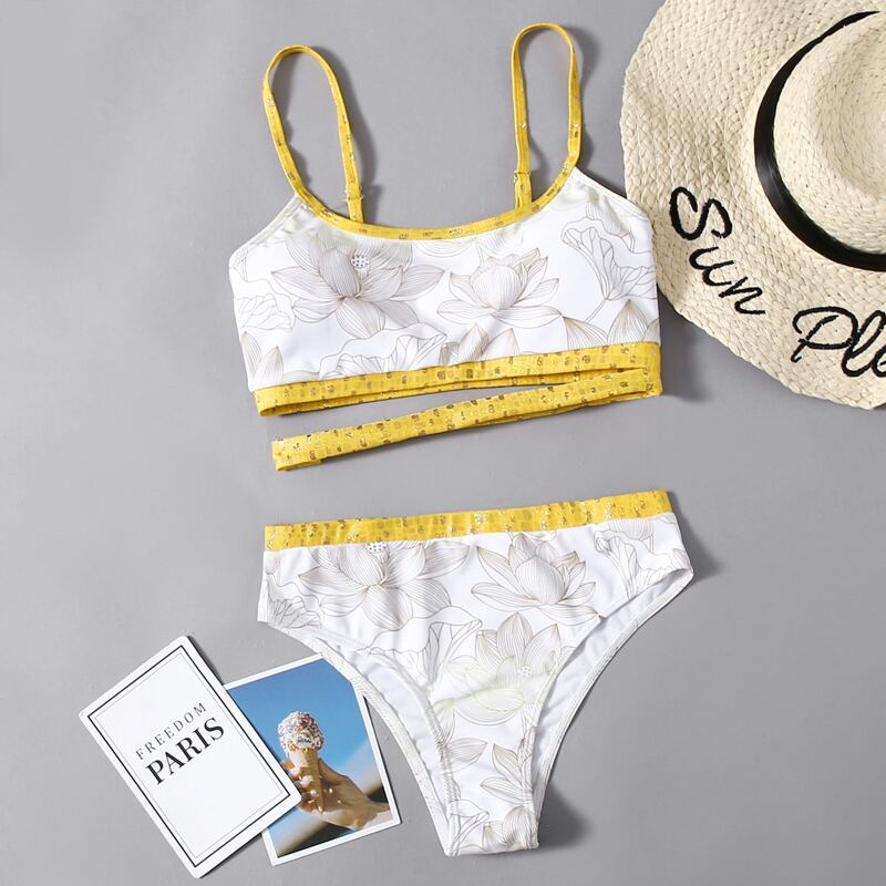 

Floral Cut Out Bikini Swimsuit, Multicolor
