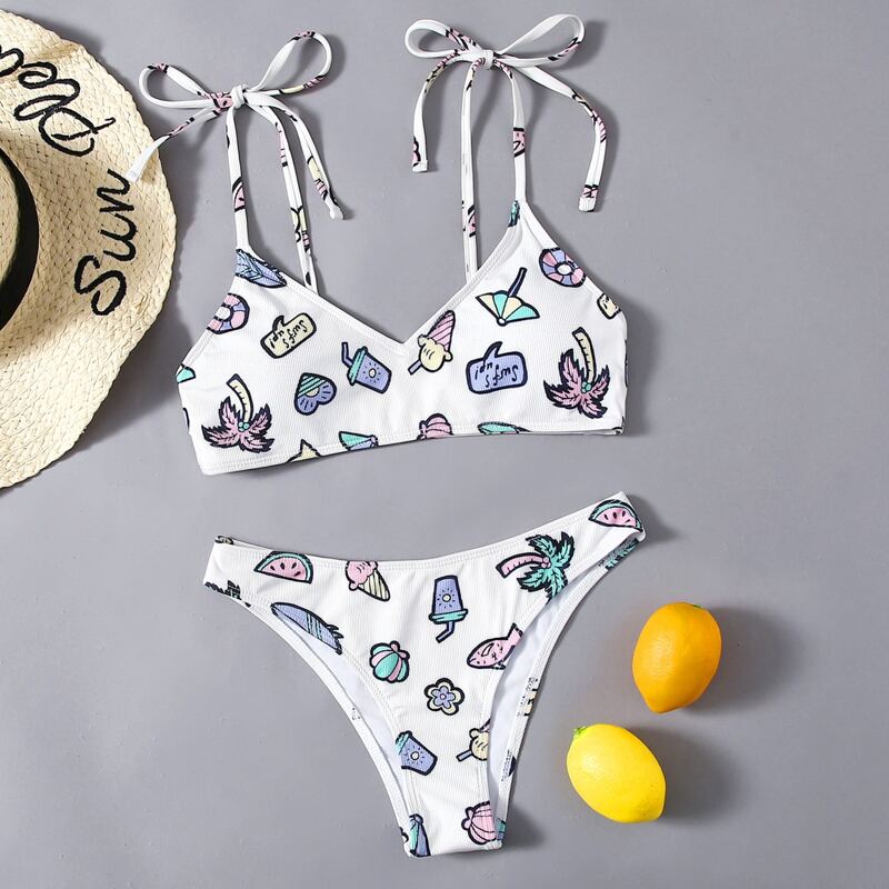 

Cartoon Print Bikini Swimsuit, Multicolor