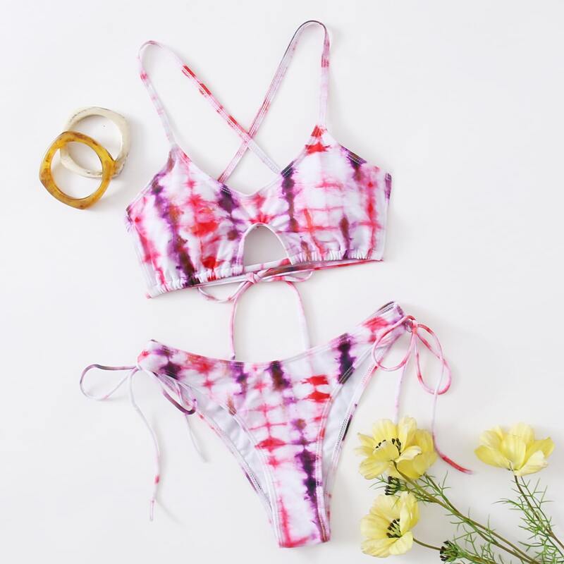 

Tie Dye Tie Side Bikini Swimsuit, Multicolor