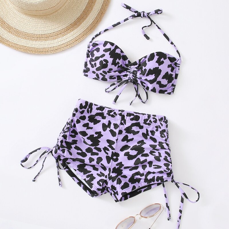 

Leopard Drawstring Bikini Swimsuit, Multicolor