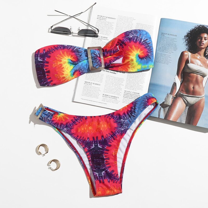 

Tie Dye Buckle Bikini Swimsuit, Multicolor