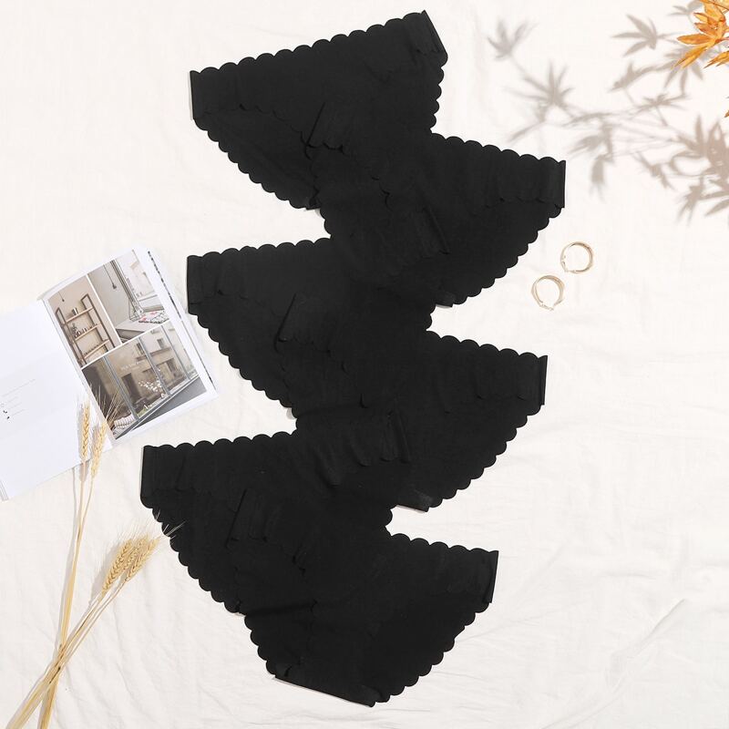 

6pack Ribbed Scallop Trim Panty Set, Black