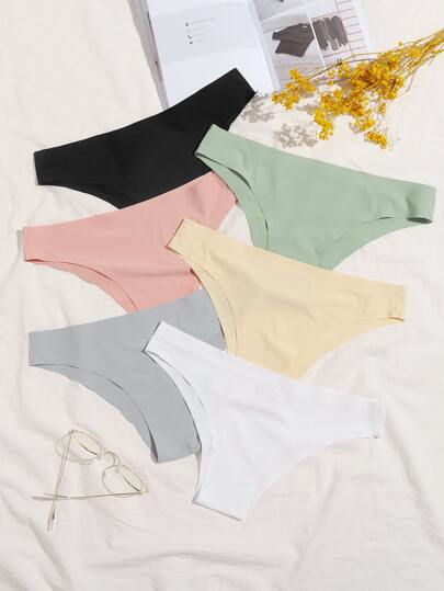 6 pièces Set de culottes unicolore sans couture