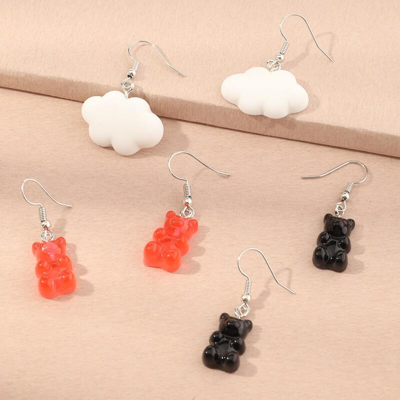 

3pairs Bear & Cloud Drop Earrings, Multicolor