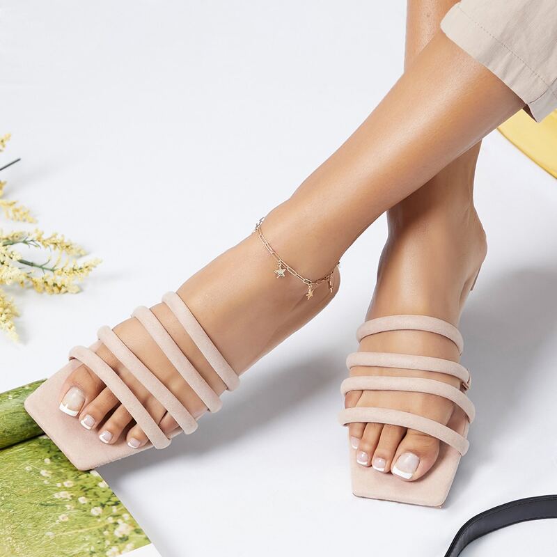 

Faux Suede Strappy Square Toe Sandals, Apricot