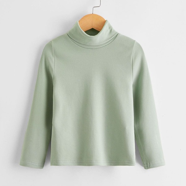 

Toddler Girls Rolled Neck Solid Tee, Pastel mint green