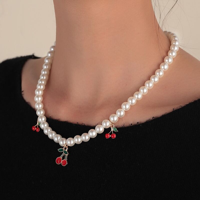 

Cherry Decor Faux Pearl Beaded Necklace, White