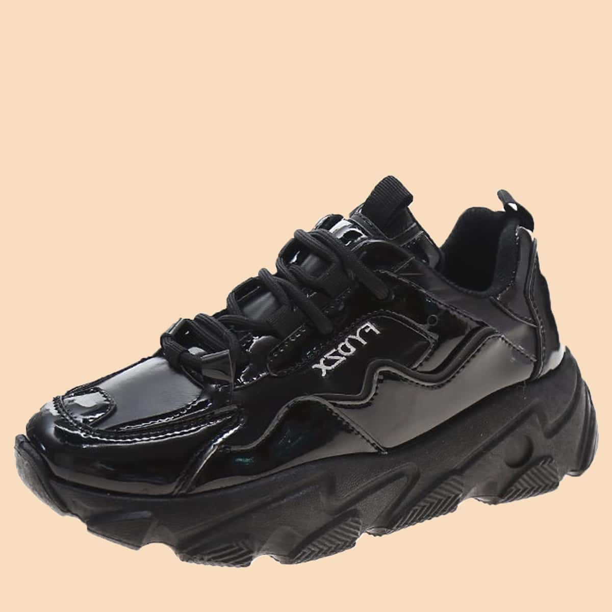 

Lace-up Metallic Chunky Sneakers, Black