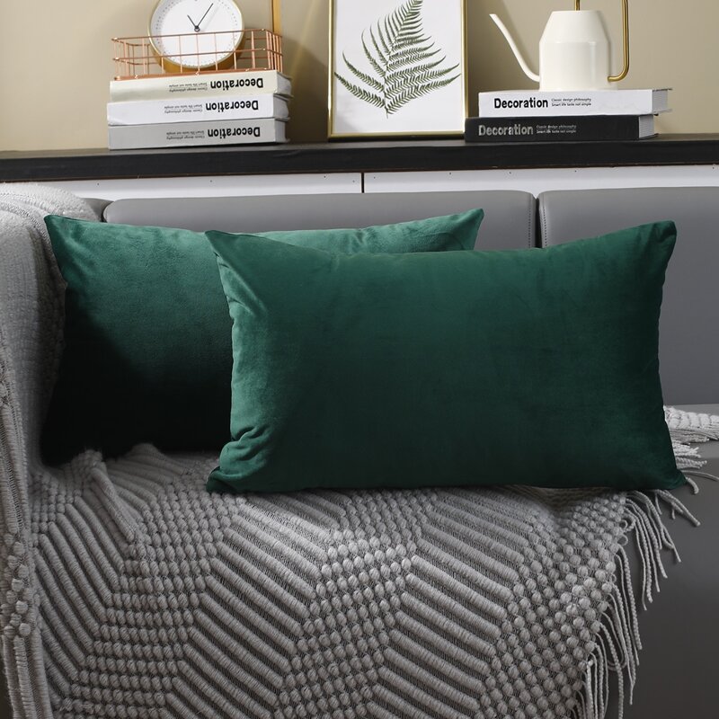 

1pc Plain Lumbar Pillow Cover Without Filler, Dark green