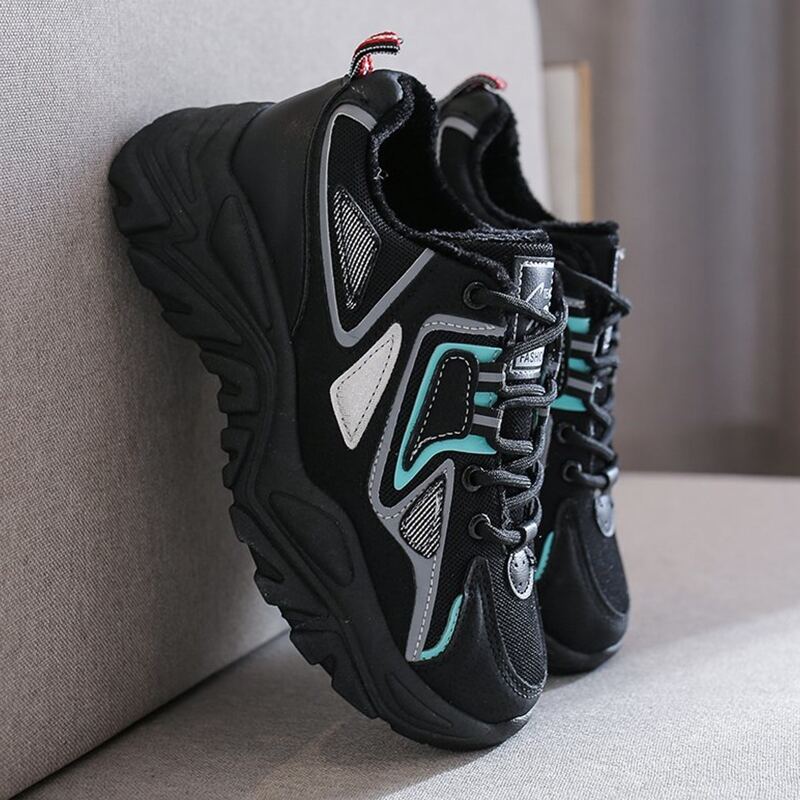 

Lace-up Mesh Chunky Sneakers, Black