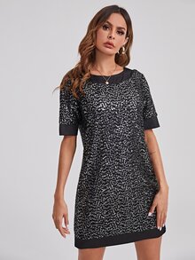 SHEIN Privé Tied Backless Sequin Dress - Silver - View 2