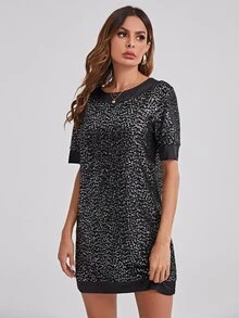 SHEIN Privé Tied Backless Sequin Dress - Silver - View 4