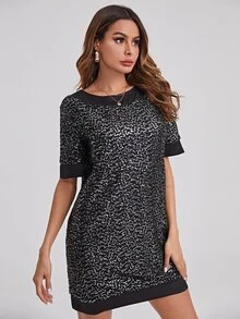 SHEIN Privé Tied Backless Sequin Dress - Silver - View 5