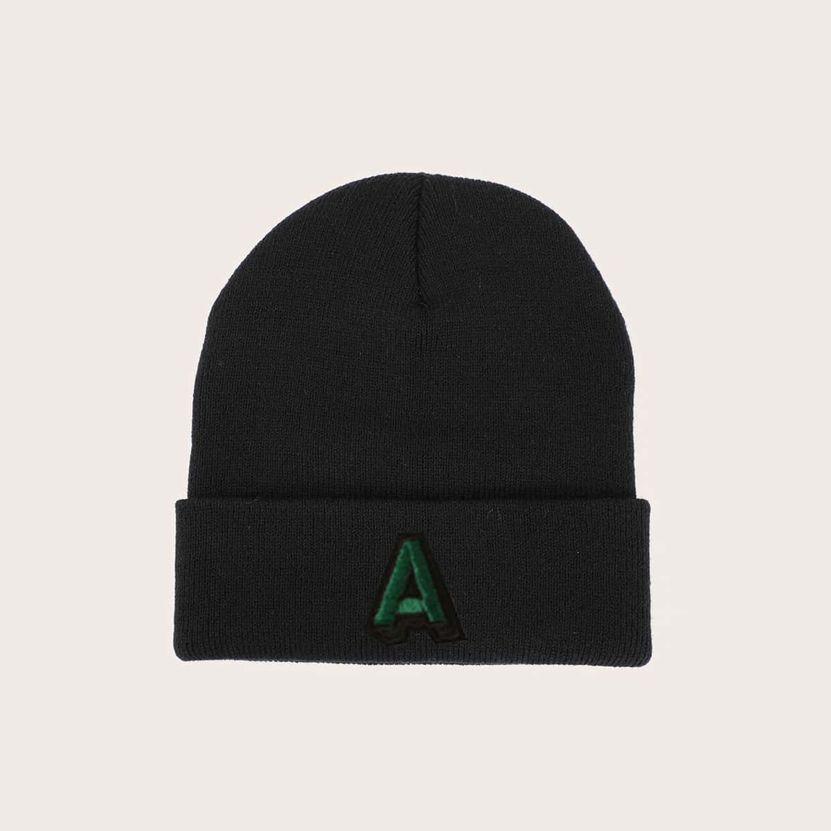 

Letter A Embroidery Beanie, Black