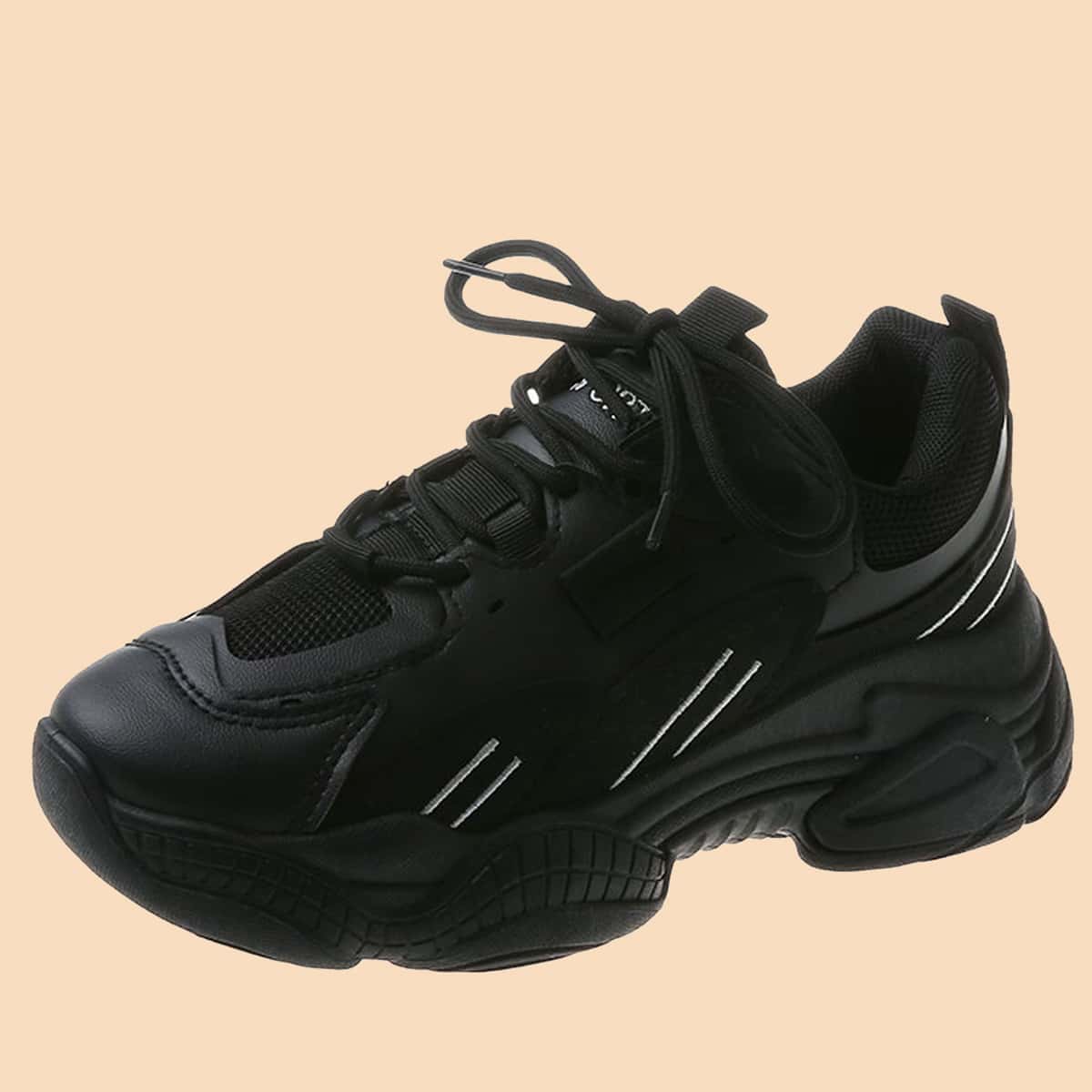 

Lace-up Mesh Chunky Sneakers, Black