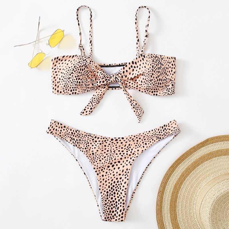 

Allover Print Knot Bikini Swimsuit, Multicolor