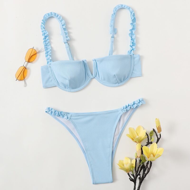 

Frill Push Up Bikini Swimsuit, Baby blue