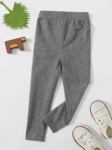 SHEIN 小女童含棉高腰緊身打底褲 - 灰色 - 查看 1