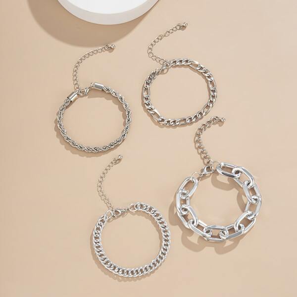 

4pcs Minimalist Chain Bracelet, Silver